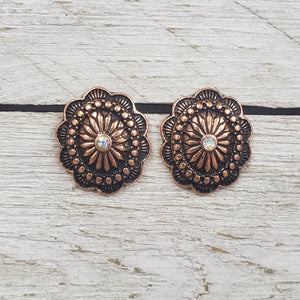 Copper Concho & AB Crystal Post Earrings - My Wyo Designs