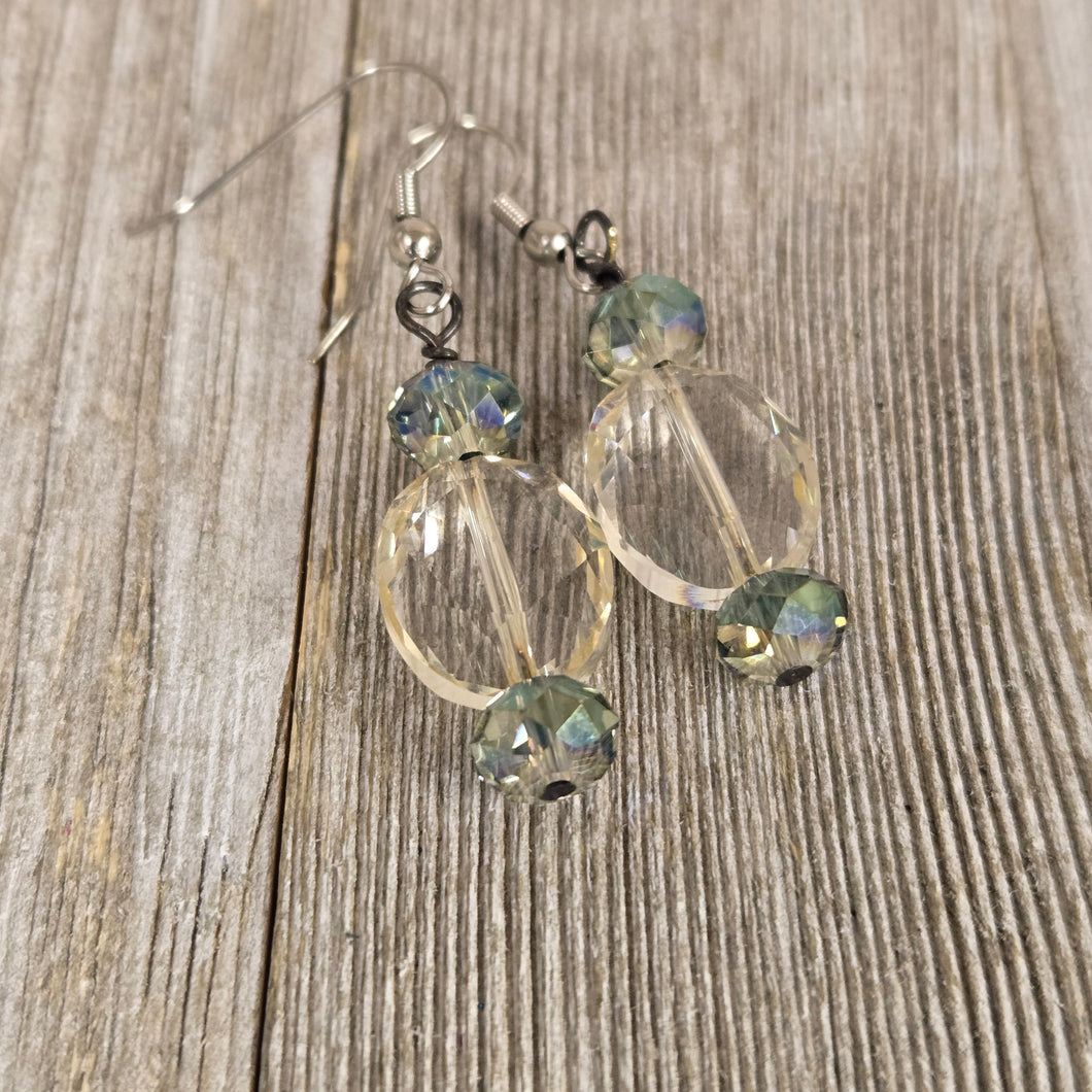Clear Oval w/green helio Crystal Drop Earring - My Wyo Designs