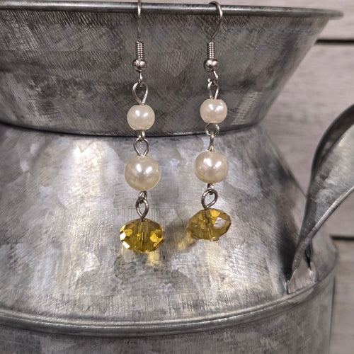 Pearl & Mustard Crystal Drop Earring - My Wyo Designs