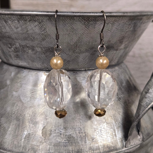 Clear Oval w/bronze Crystal Drop Earring - My Wyo Designs