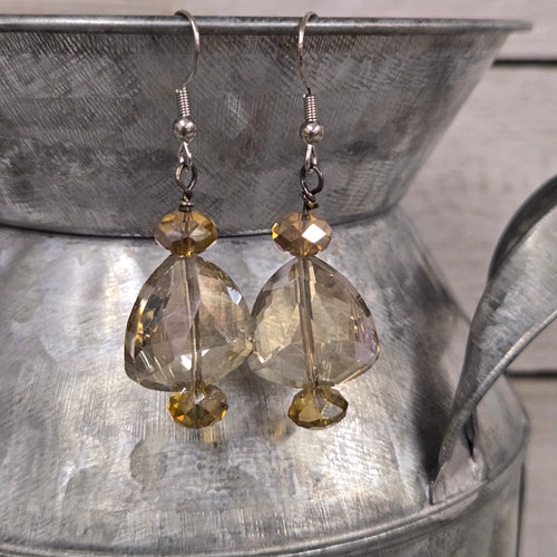 Taupe Trillion Crystal Drop Earring - My Wyo Designs
