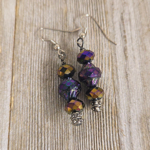 Purple Helo & Bali bead Drop Earrings - My Wyo Designs