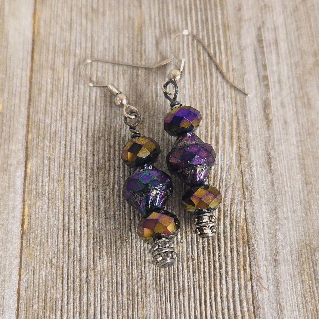 Purple Helo & Bali bead Drop Earrings - My Wyo Designs