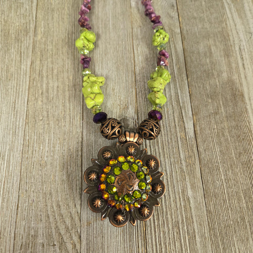Volcano & Purple Nugget Copper Concho Necklace - My Wyo Designs