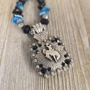 Bucking Horse & Rider Necklace Black/Crazy Lace - My Wyo Designs