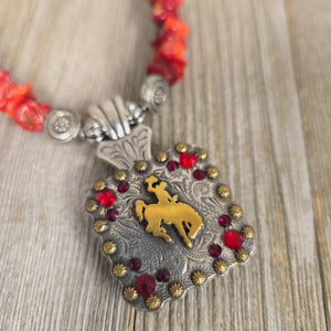 Bucking Horse & Rider Necklace~ Red Coral - My Wyo Designs