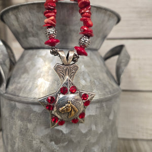 Red Coral Nugget ~ Horse & Star ~Concho Necklace - My Wyo Designs