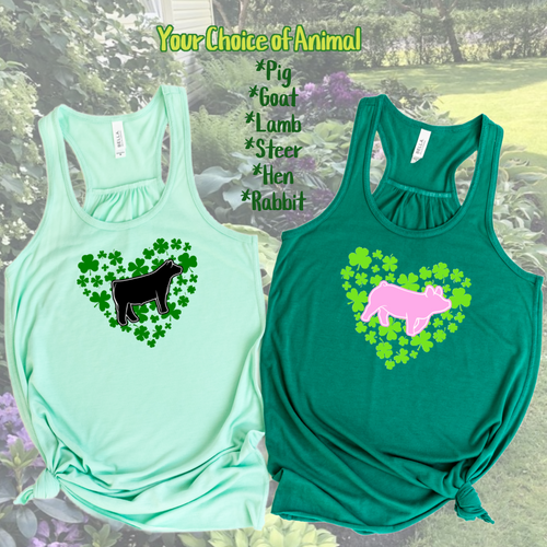 Hearts of Clover ~ Choice of Show Animal ~ Mint or Kelly Tank (pre-order) - My Wyo Designs