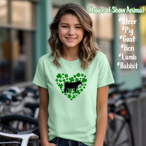 YOUTH Hearts of Clover ~ Choice of Show Animal ~ Mint Tee ~ (pre-order) - My Wyo Designs