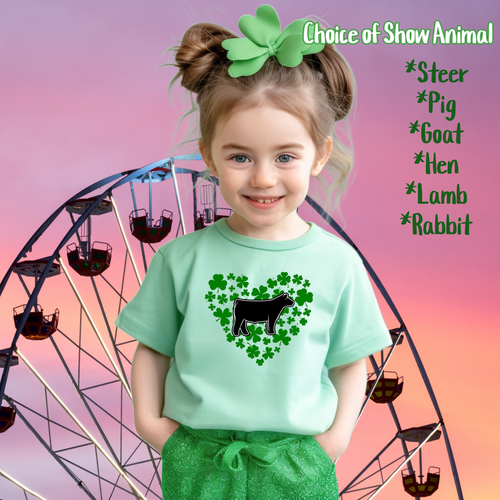 TODDLER Hearts of Clover ~ Choice of animal ~ Mint Tee (pre-order) - My Wyo Designs