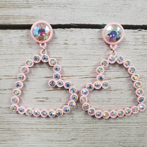 Soft Pink Rhinestone Heart Dangle Earrings - My Wyo Designs