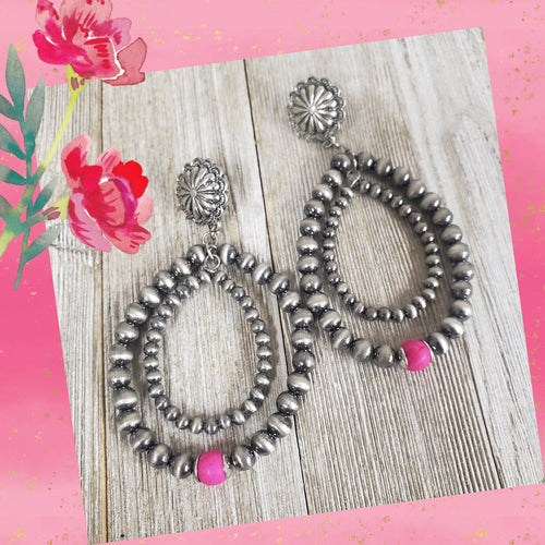 Navajo Inspired Pearl Earrings ~Silver & Hot Pink - My Wyo Designs