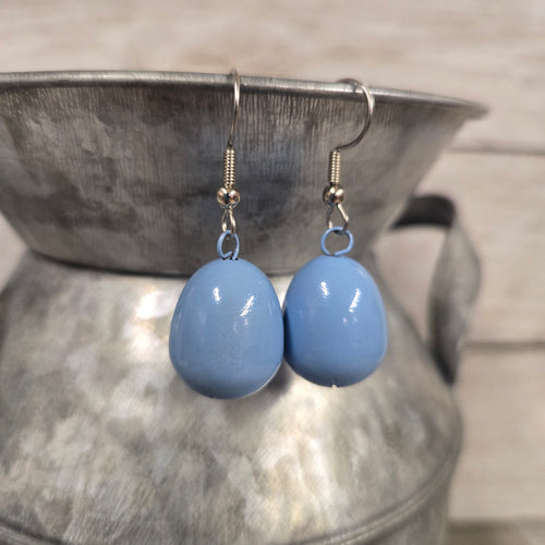 Small Jingle Egg Earrings ~ Plain Blue - My Wyo Designs