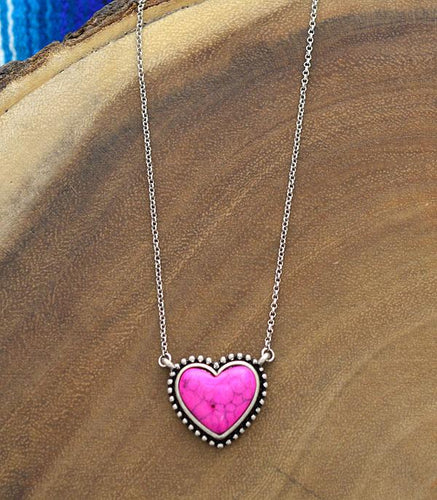 Hot Pink Stone Western Heart Necklace - My Wyo Designs
