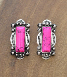 Elongated Concho Hot Pink Earring - My Wyo Designs