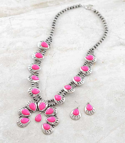 Squash Blossom Hot Pink Paw Necklace Set - My Wyo Designs