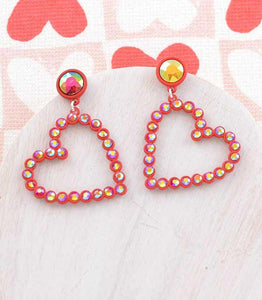 Red Rhinestone Heart Dangle Earrings - My Wyo Designs
