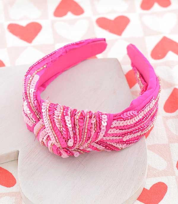Fushcia & Pink Sequin Top Knot Headband - My Wyo Designs