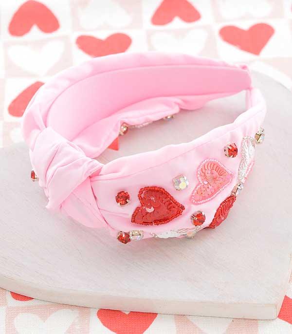 Pink Sequin Hearts Top Knot Headband - My Wyo Designs