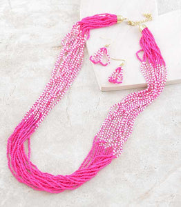 Hot Pink Multi Strand Seed Bead Necklace Set - My Wyo Designs