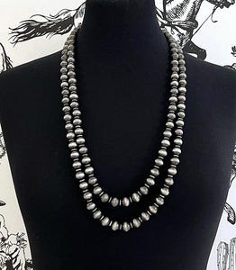 Navajo Inspired Silver Pearl necklace 60" Long