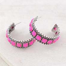 Hot Pink Stone Western Hoops