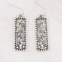 Silver Etched Bar Earrings
