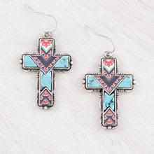 Aztec Cross Red & Turquoise Earrings