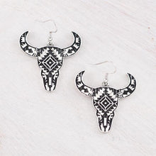 Aztec Silver & Black Steer Skull Earrings