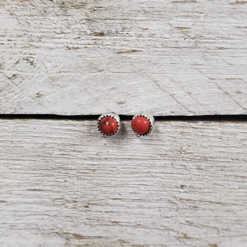 Teeny Tiny Red Coral Round earrings - My Wyo Designs