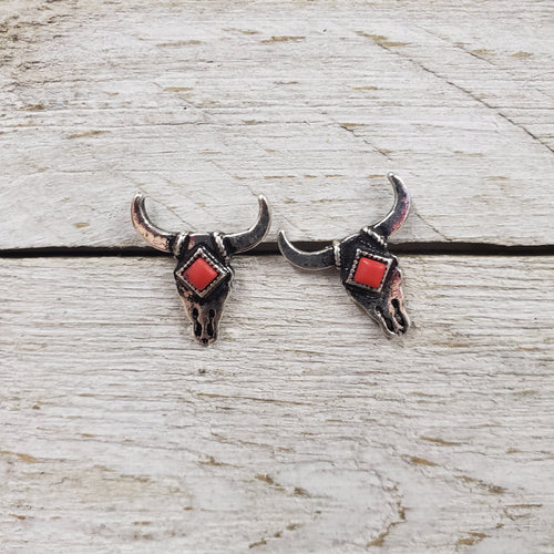 Teeny Tiny Red & Silver Steer earrings - My Wyo Designs