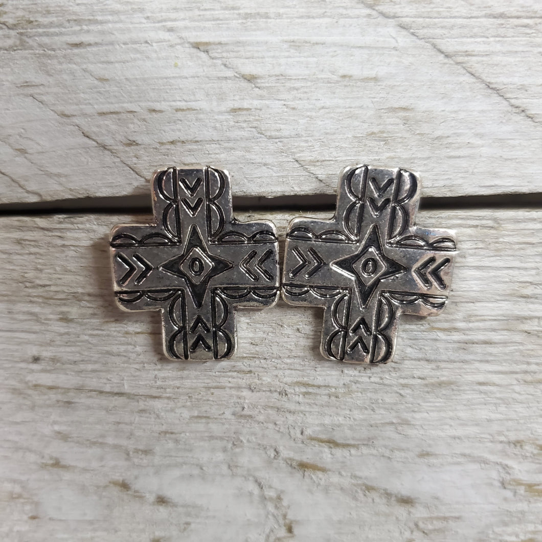 Teeny Tiny Silver Stamped Cross earrings - My Wyo Designs