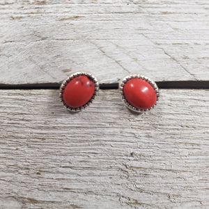 Teeny Tiny Red Coral Oval earrings - My Wyo Designs