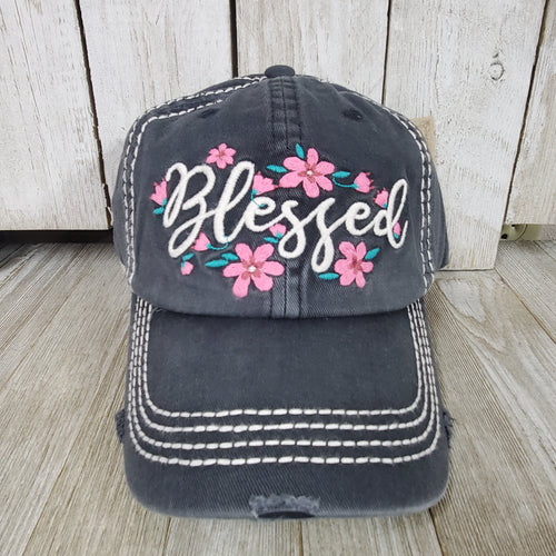 Blessed ~ Black Distressed Cap - My Wyo Designs