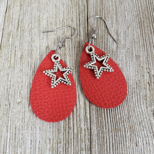 Itty Bitty ~Stars-n-Stripes~ Leather Earrings Red - My Wyo Designs