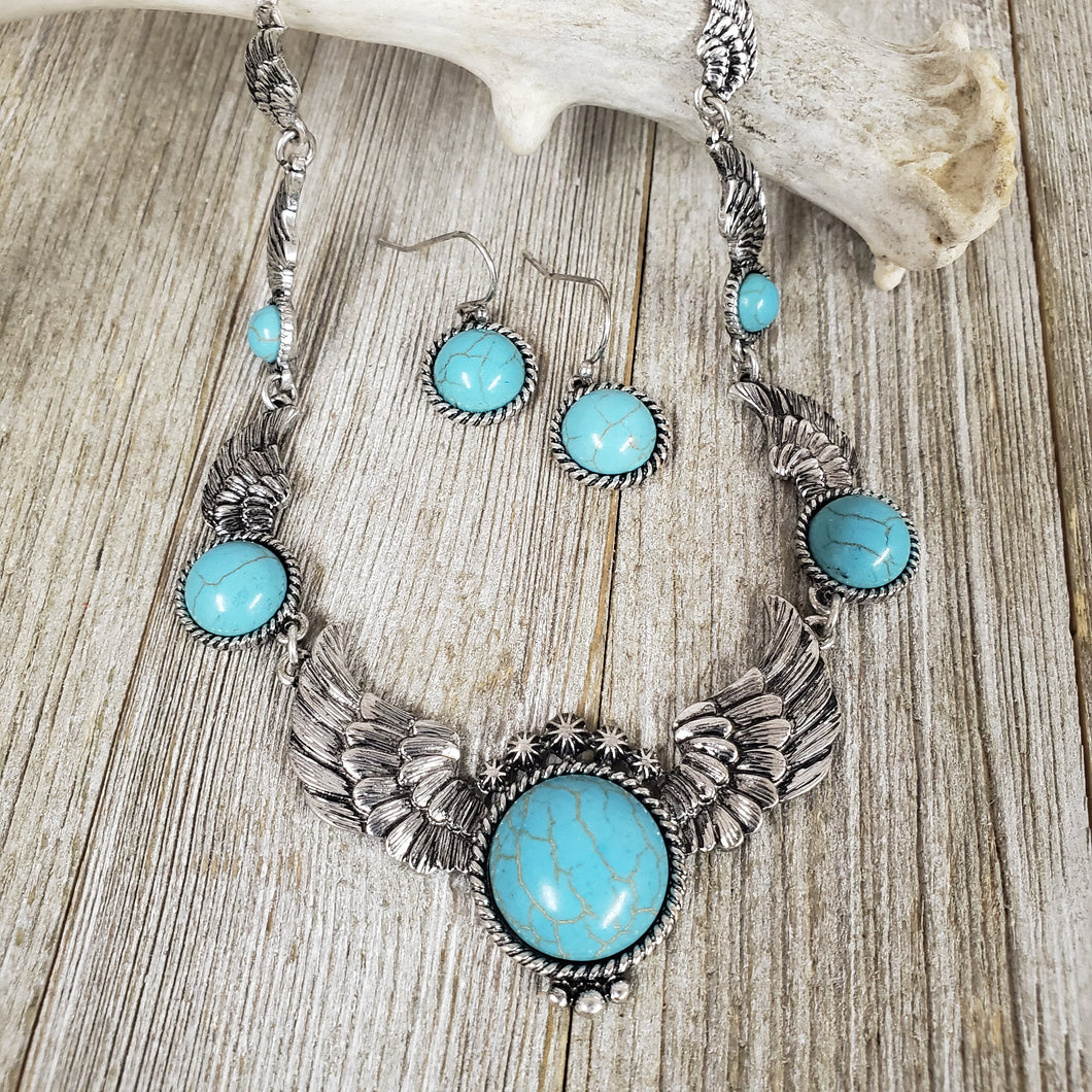 Turquoise & Wings Necklace set - My Wyo Designs