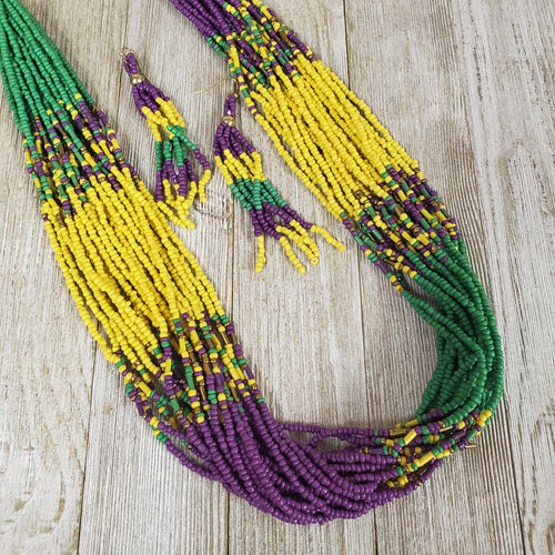 Mardi Gras Seed Bead Necklace Set - My Wyo Designs