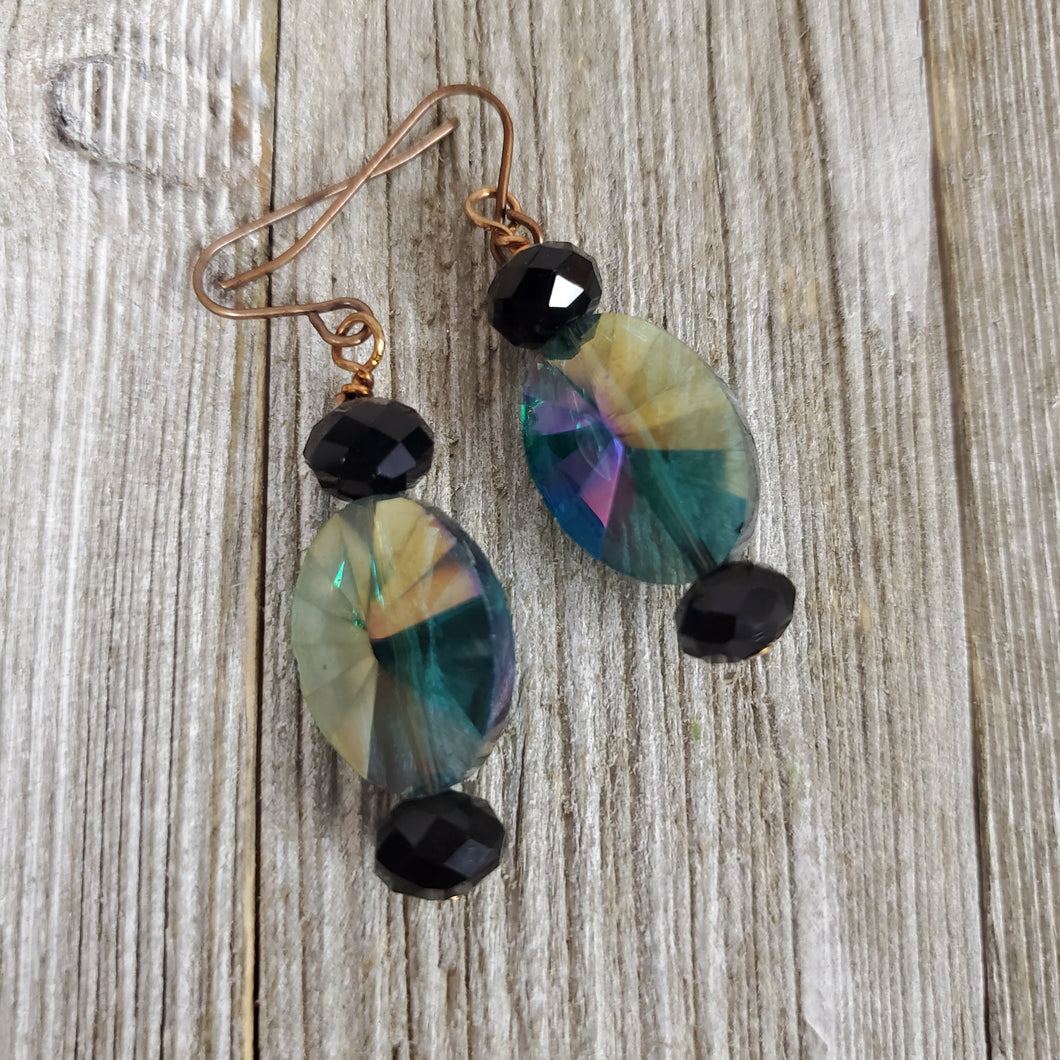 Black & AB Green Crystal Drop Earring - My Wyo Designs