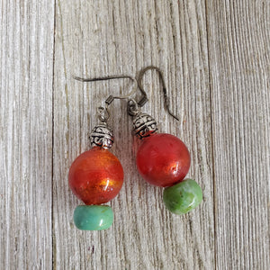 Orange & Green Howlite BallGlass bead Earrings - My Wyo Designs
