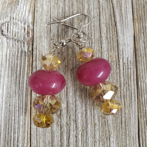 Champagne Cut Glass & Magenta Agate bead Earrings - My Wyo Designs