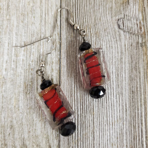 Brick Red Glass Swirl Rect bead Earrings - My Wyo Designs