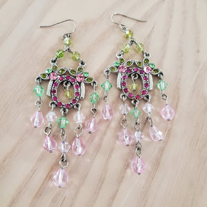 Victorian Chandelier Soft Pink & Green Earrings - My Wyo Designs