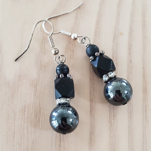 Cut Glass Square Black & Hematite bead Earrings - My Wyo Designs