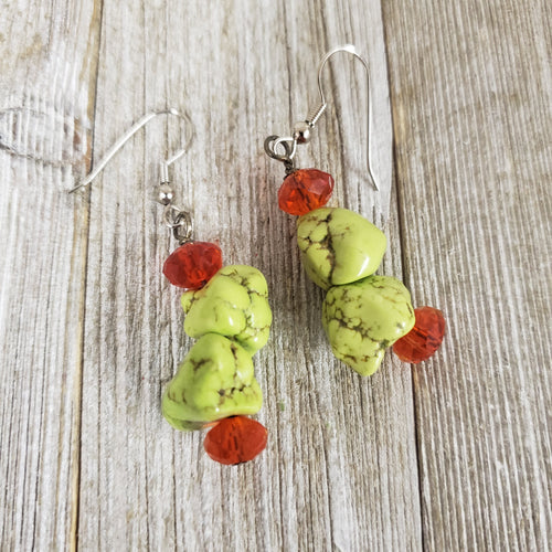 Lime Howlite & orange Glass bead Earrings - My Wyo Designs