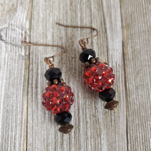Red Disco Beads & Black bead Earrings - My Wyo Designs