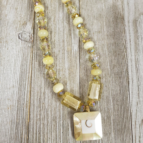 Soft Butter Yellow Crystal with MOP Pendant ~square - My Wyo Designs