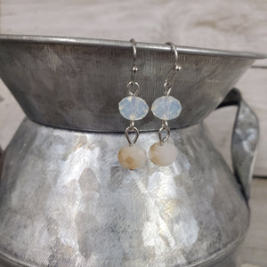 Opaline & Ivory Cut Glass drop earrings - My Wyo Designs