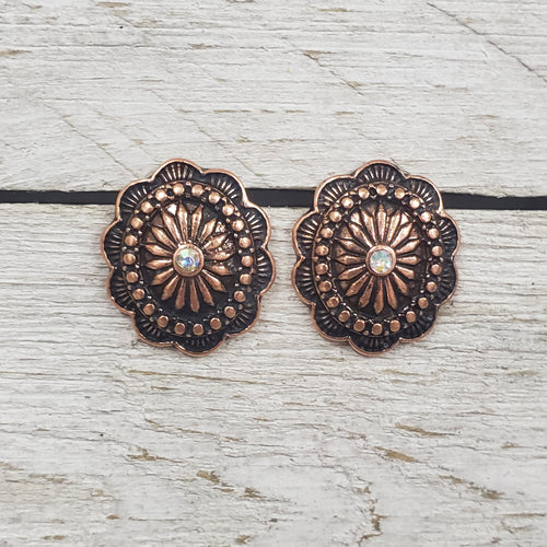 Copper Concho & AB Crystal Post Earrings - My Wyo Designs