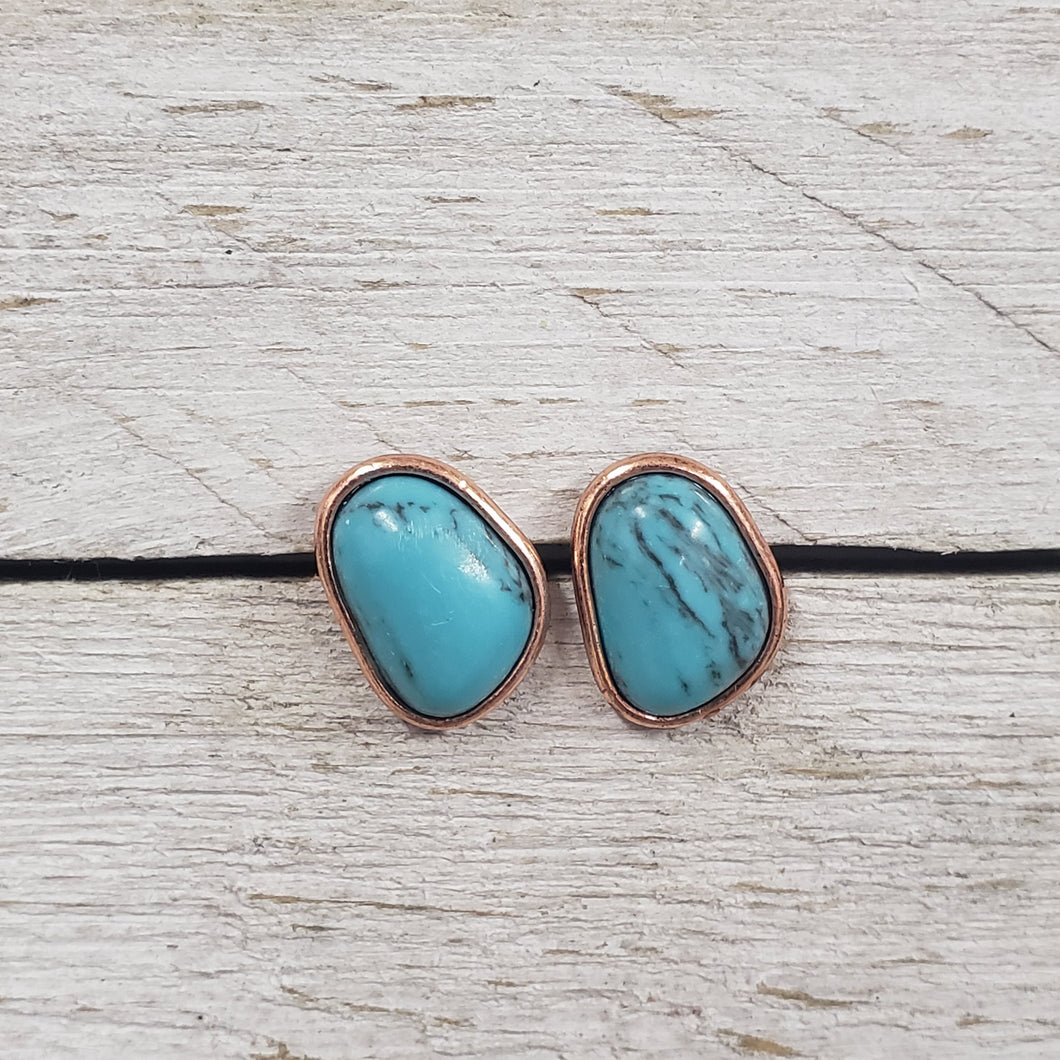 Freeform Turquoise & Copper Rim Post Earrings - My Wyo Designs