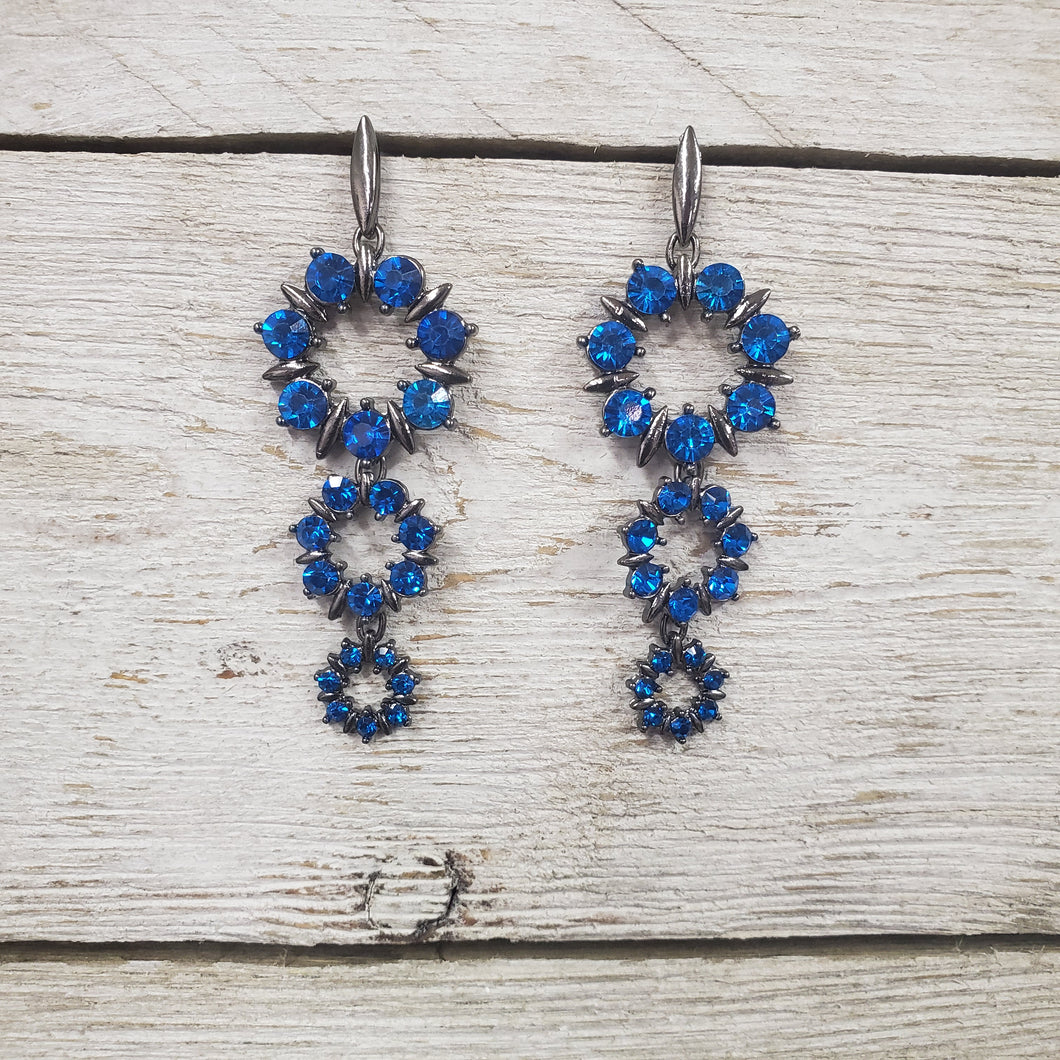 Gunmetal & Capri Blue ~Circle~ Crystal earrings - My Wyo Designs